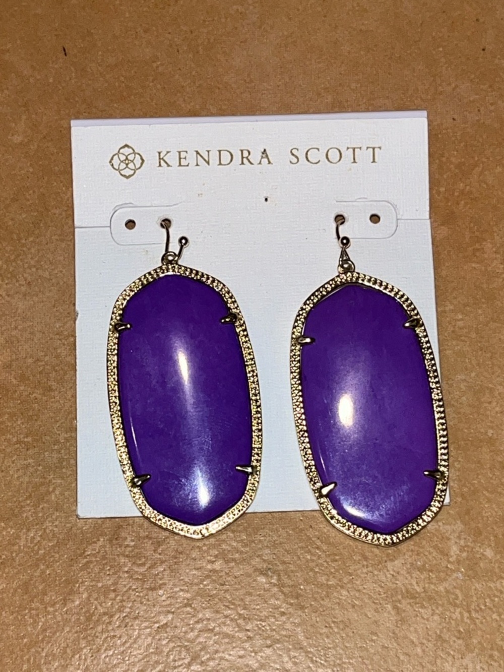 SOLD Purple Kendra Scott Danielle Drop Earrings with Gold Trim
